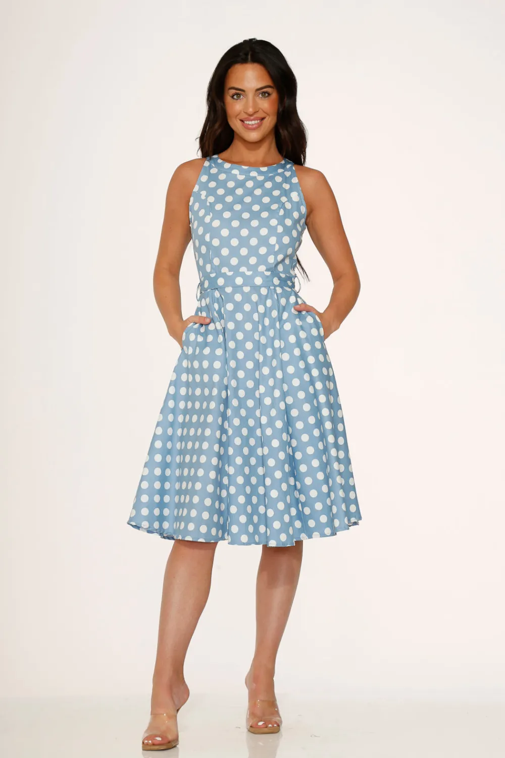 Light & White Polka Dot Swing Dress Blue Outlet