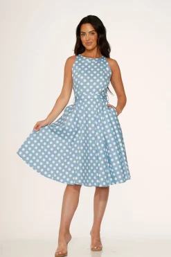 Light & White Polka Dot Swing Dress Blue Outlet