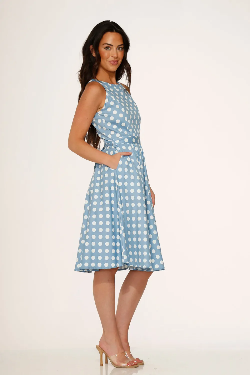Light & White Polka Dot Swing Dress Blue Outlet