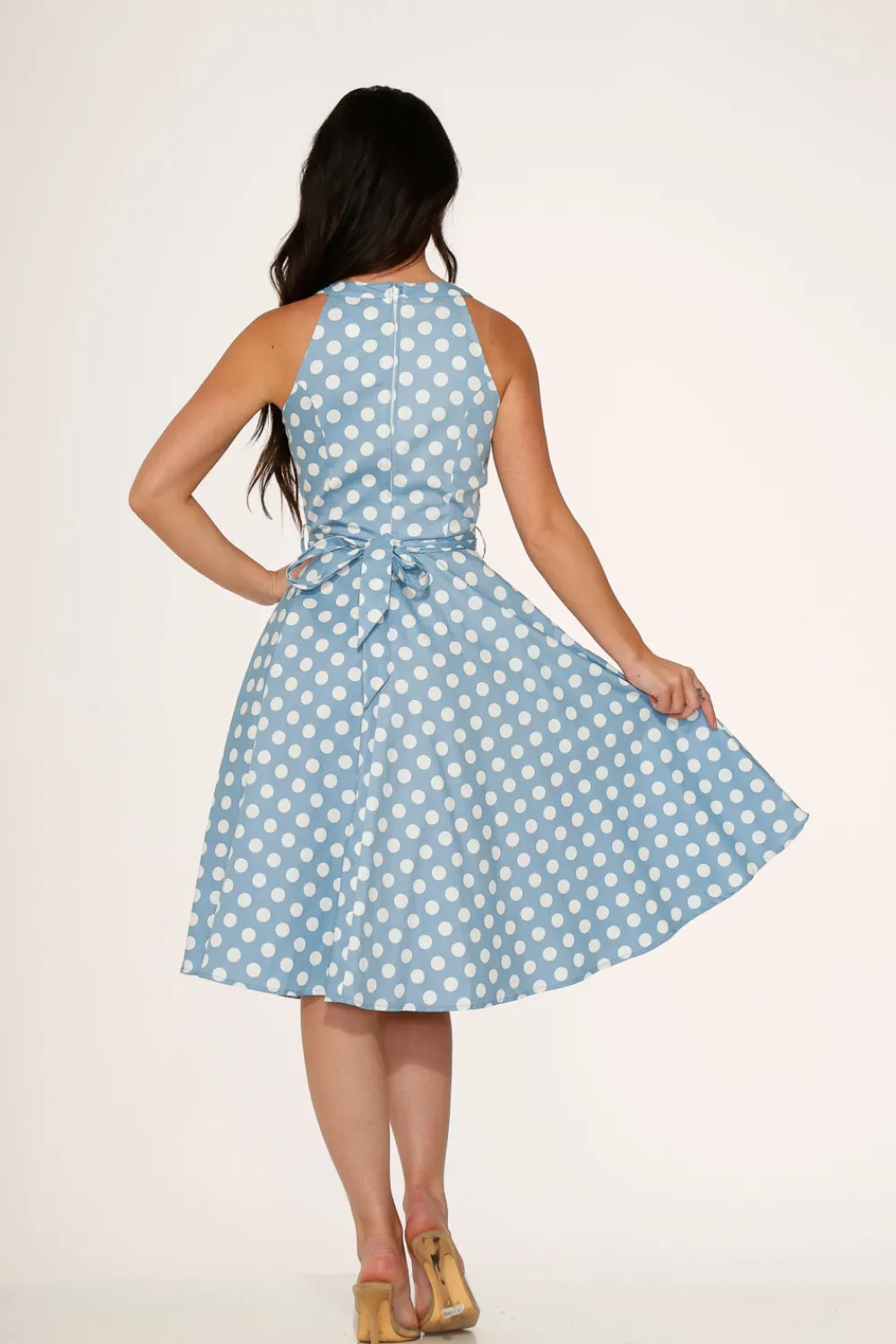 Light & White Polka Dot Swing Dress Blue Outlet