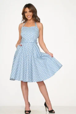 Light Blue & White Polka Dot Swing Dress Discount