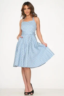 Light Blue & White Polka Dot Swing Dress Discount