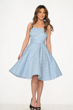 Light Blue & White Polka Dot Swing Dress Discount