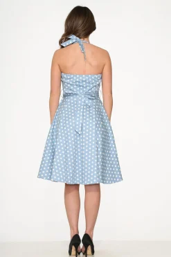 Light Blue & White Polka Dot Swing Dress Discount