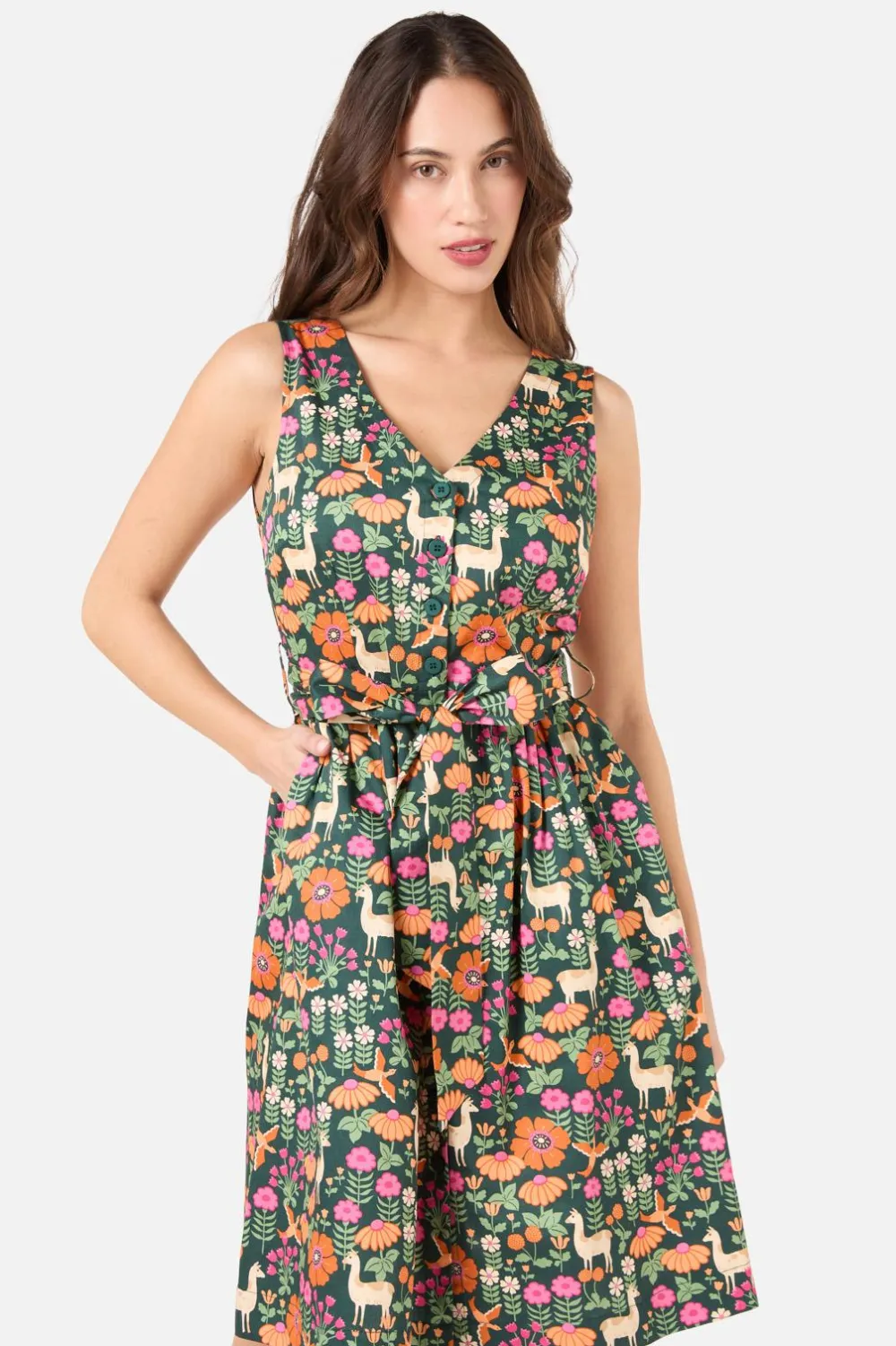 Llama V Neck Sleeveless Dress