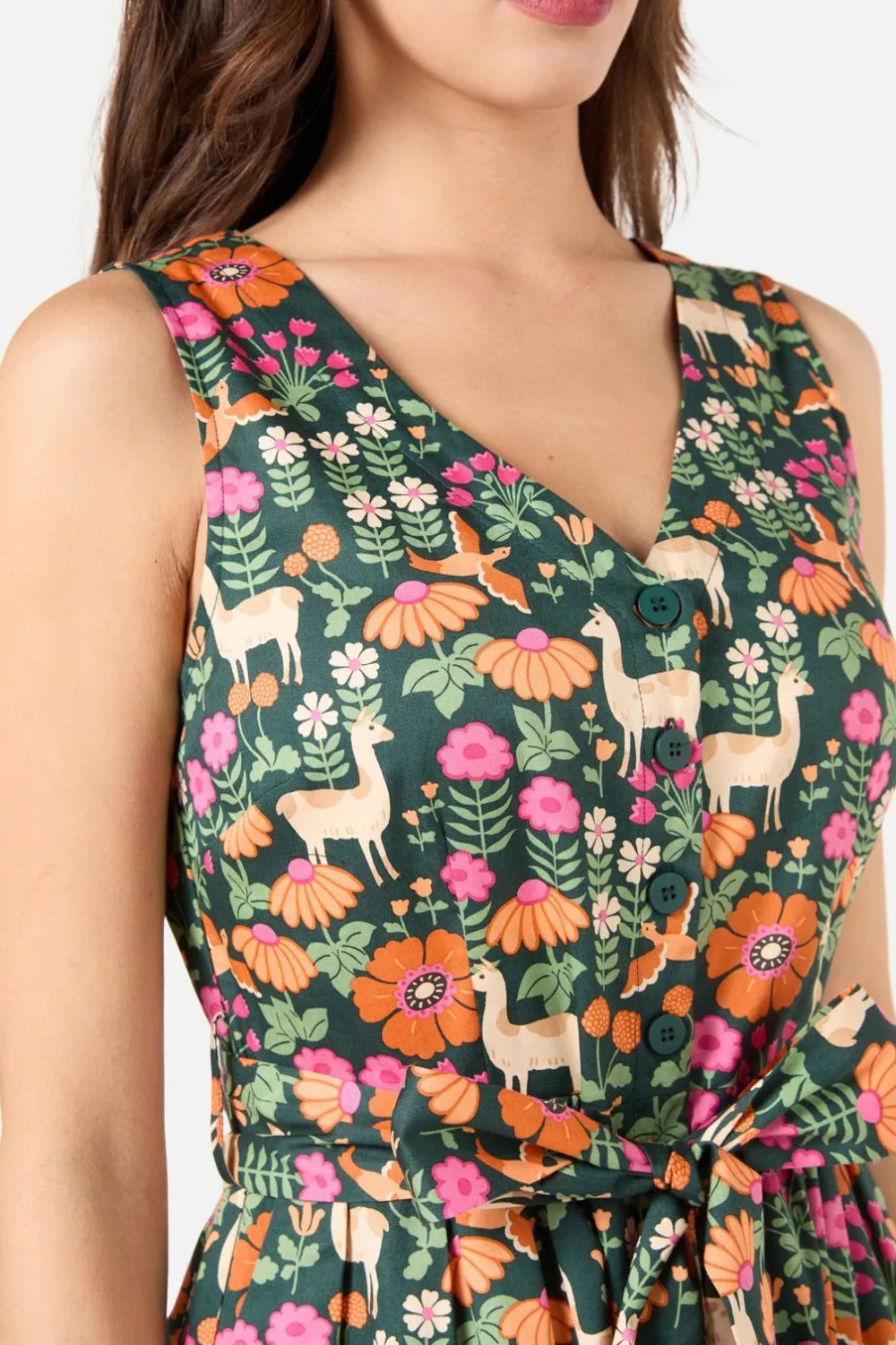 Llama V Neck Sleeveless Dress