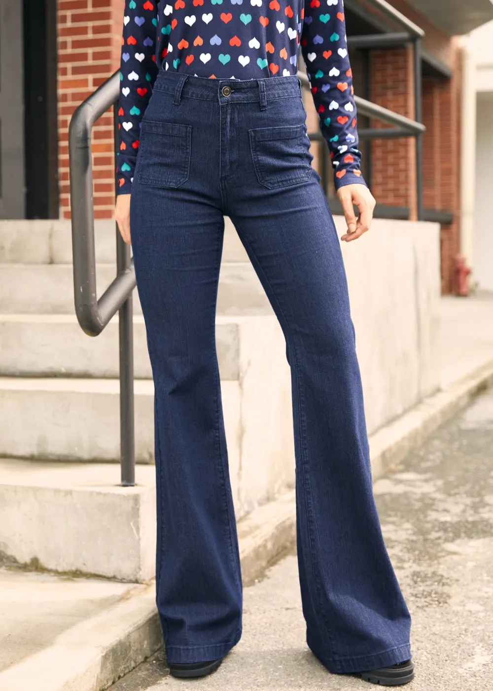 EZ Apparel Love and Mariner Flared Jeans Dark Wash