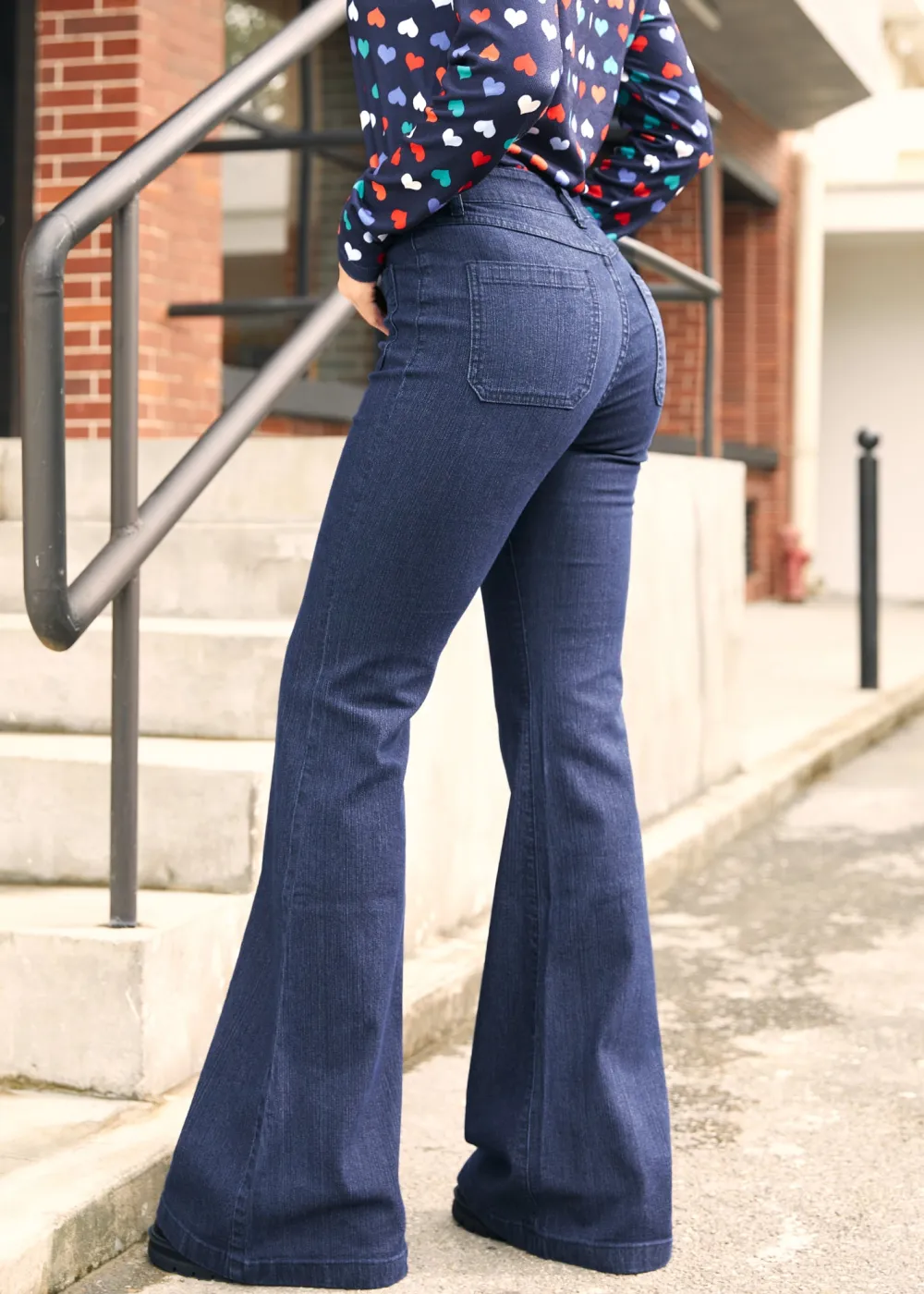 EZ Apparel Love and Mariner Flared Jeans Dark Wash