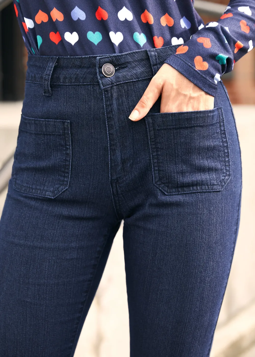 EZ Apparel Love and Mariner Flared Jeans Dark Wash