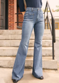 EZ Apparel Love and Mariner Flared Jeans Medium Wash