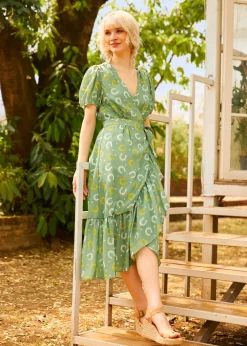 Luck Be a Lady Wrap Dress Green Horseshoe New