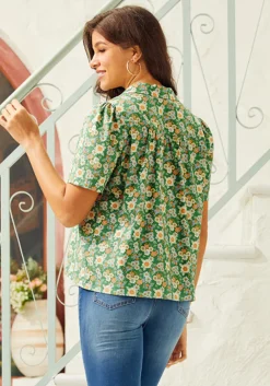 BTC Made For Merriment Button-Up Top Green Floral Sale