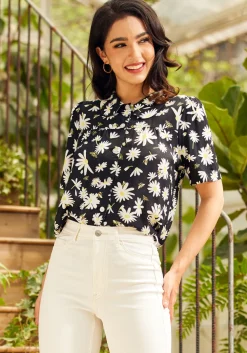 ModCloth Made For Merriment Button-Up Top Bumble Bees Bloom Sale