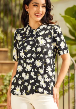 ModCloth Made For Merriment Button-Up Top Bumble Bees Bloom Sale