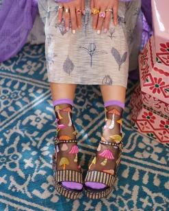 Magic Mushrooms Black Sheer Crew Sock Discount