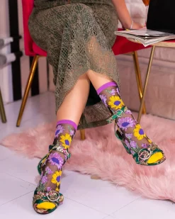 Mixed Sunflowers Black Sheer Crew Sock Sale