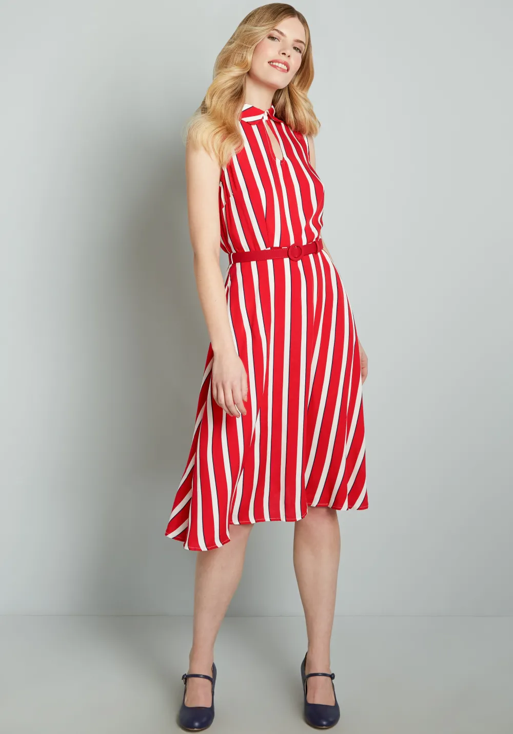 Collectif ModCloth x Posh Your Luck A-Line Dress Red Stripes Sale
