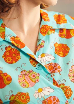 ModCloth x Marisol Muro Fabulous Fantasies Wrap Top Blue Ladybug New