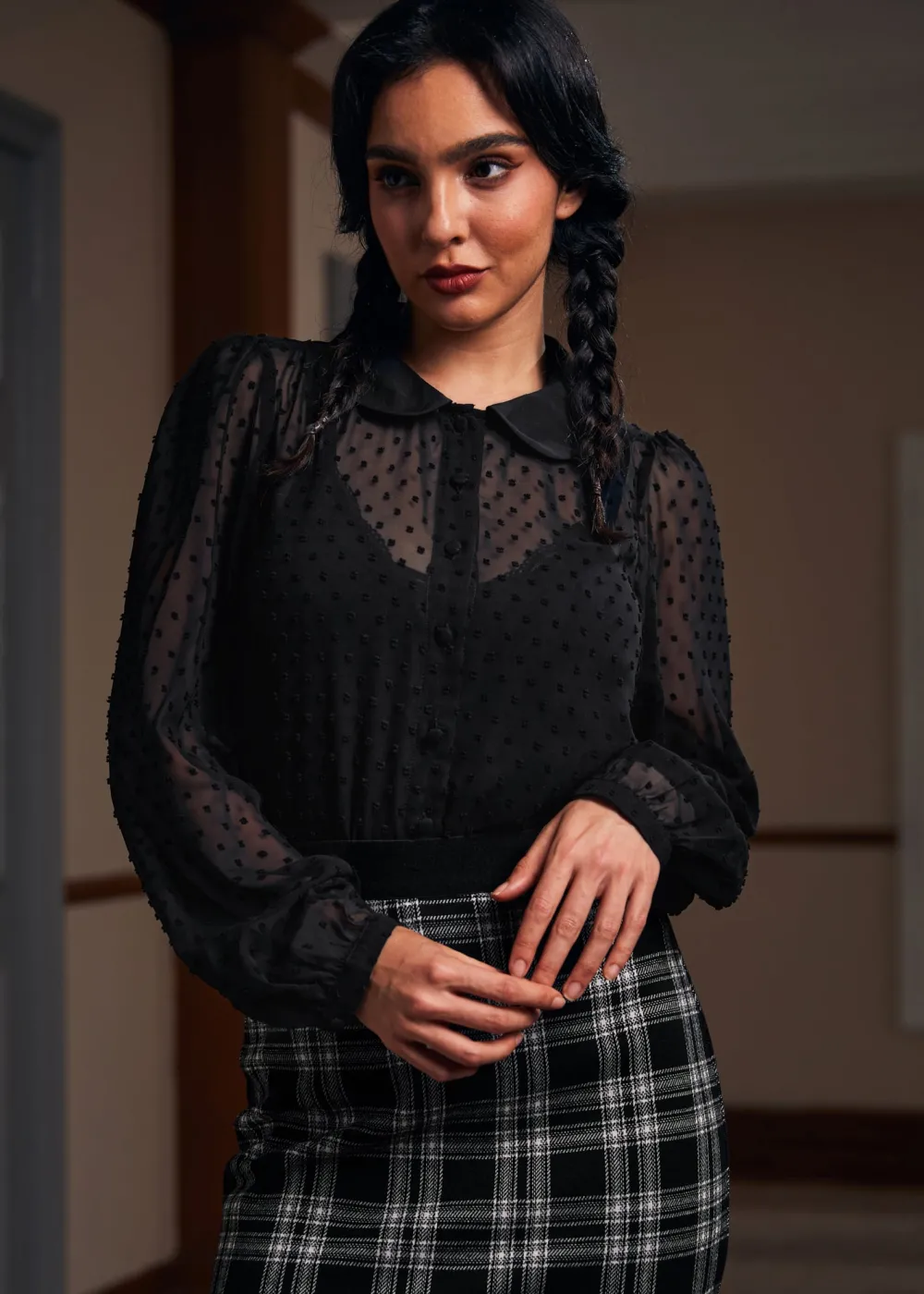 More Mulled Wine Collared Blouse Bewitching Black Clearance