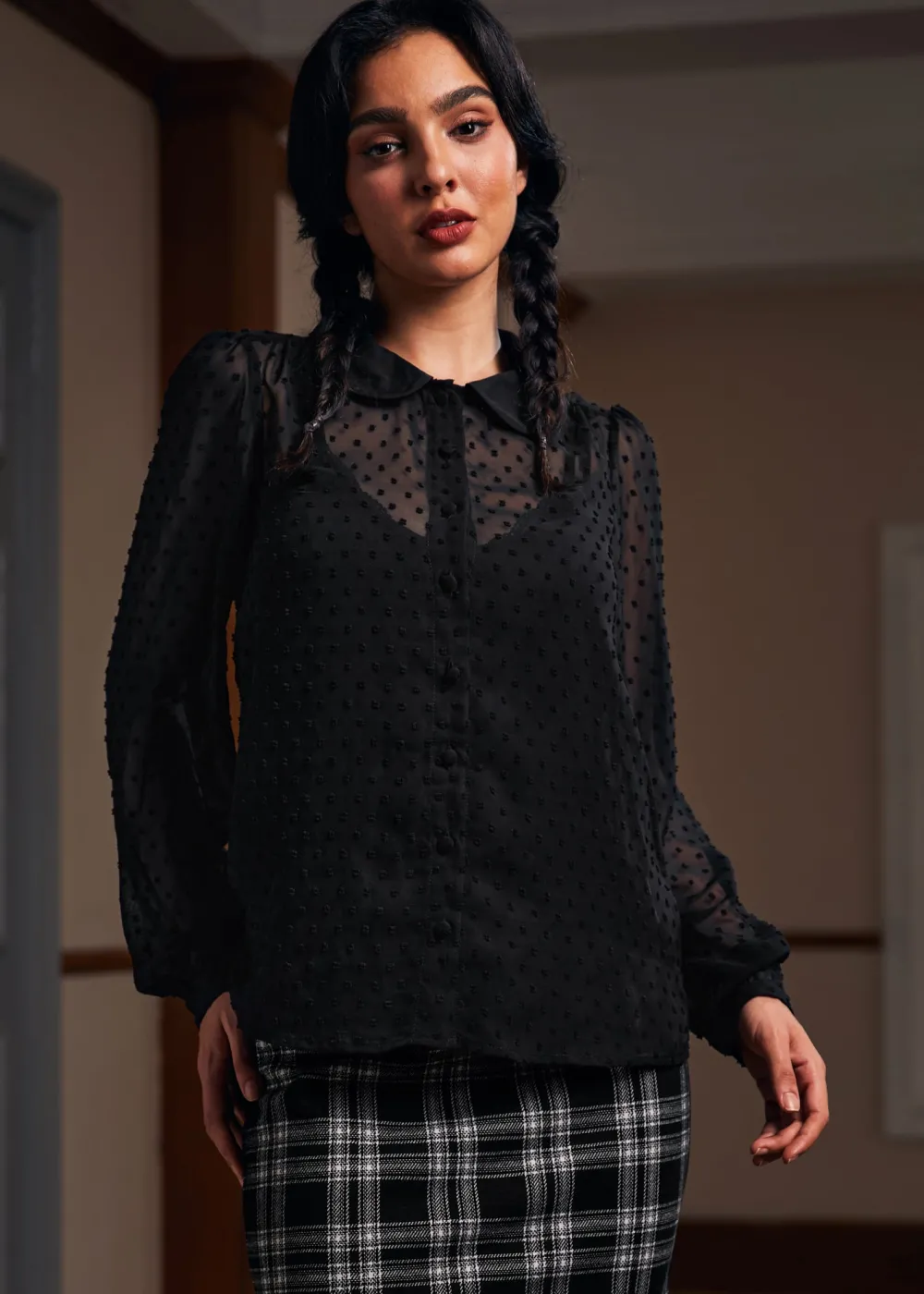 More Mulled Wine Collared Blouse Bewitching Black Clearance