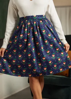 ModCloth More Than Charming Cotton Skirt Navy Elf Online