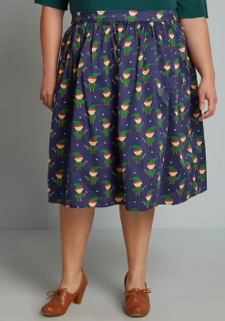 ModCloth More Than Charming Cotton Skirt Navy Elf Online