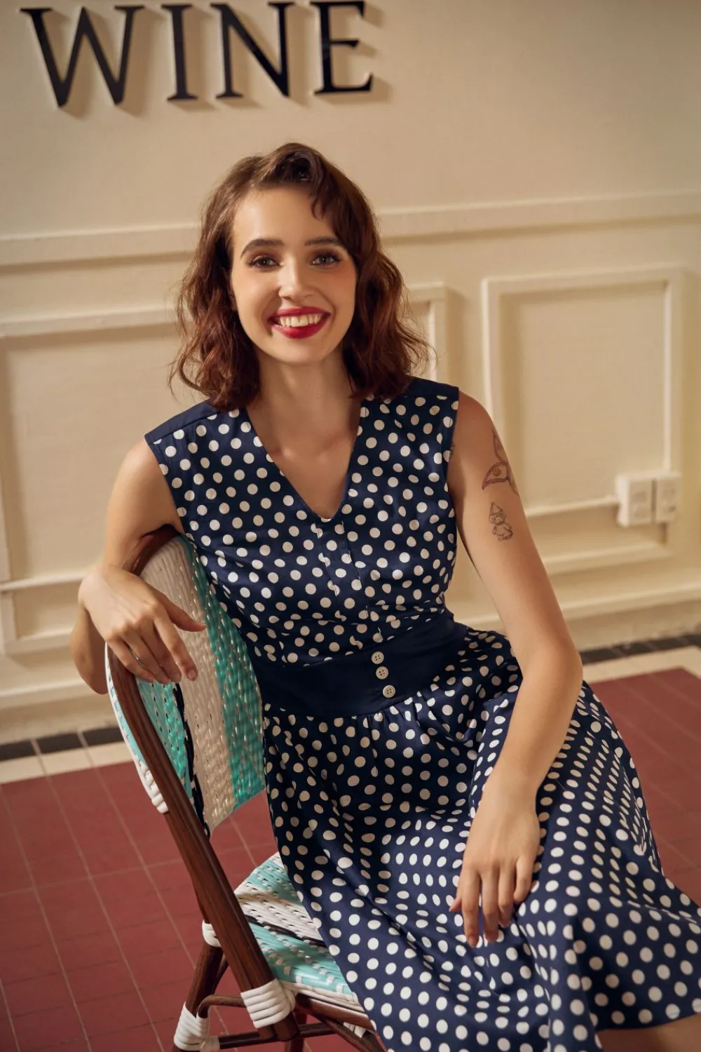 Navy Blue White Polka Dot Swing Dress Best