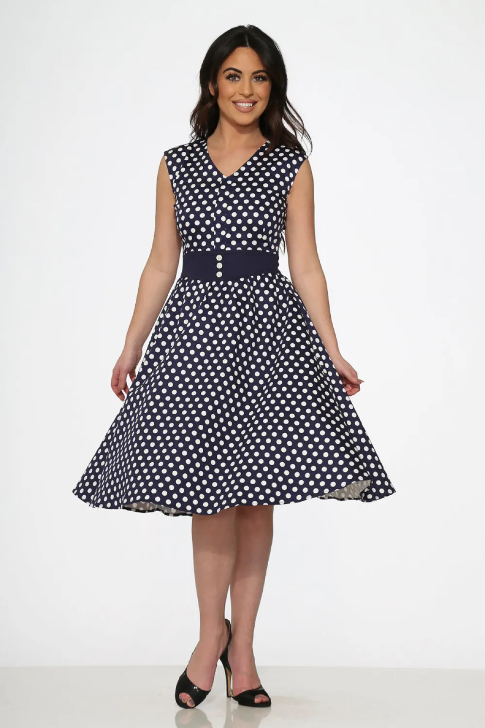 Navy Blue White Polka Dot Swing Dress Best