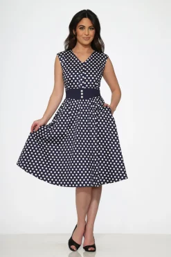 Navy Blue White Polka Dot Swing Dress Best