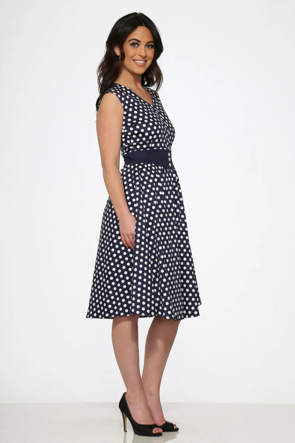 Navy Blue White Polka Dot Swing Dress Best