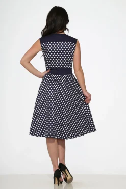 Navy Blue White Polka Dot Swing Dress Best