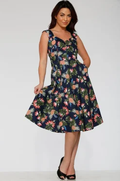 Navy Hawaiian Swing Dress Hot
