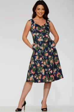 Navy Hawaiian Swing Dress Hot