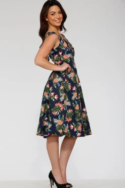 Navy Hawaiian Swing Dress Hot