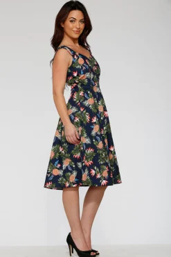 Navy Hawaiian Swing Dress Hot