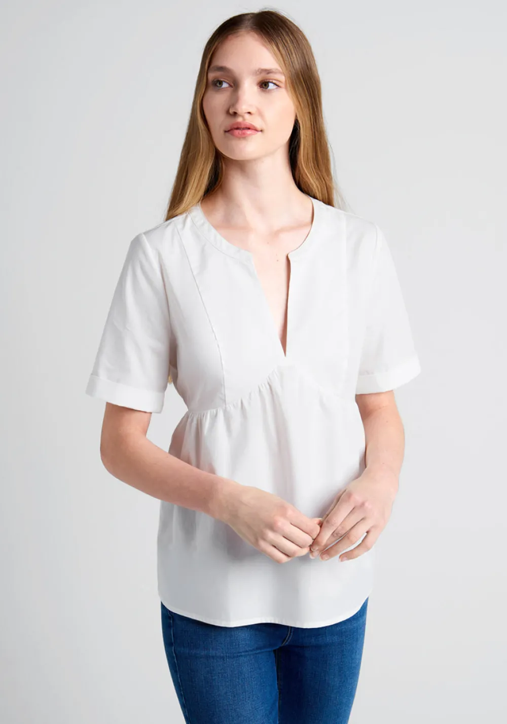 ModCloth Never Better Y-Neck Top White Clearance