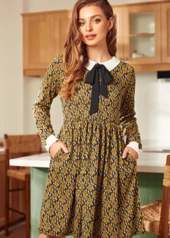 Nifty Fifties Flare Collar Dress Golden hour