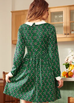 BTC Nifty Fifties Flare Collar Dress Green Gala New