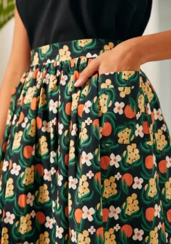 BTC Ocean Breeze Midi Skirt Black Floral Hot