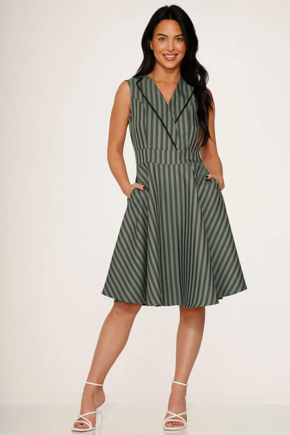 Olive Stripe Swing Dress New