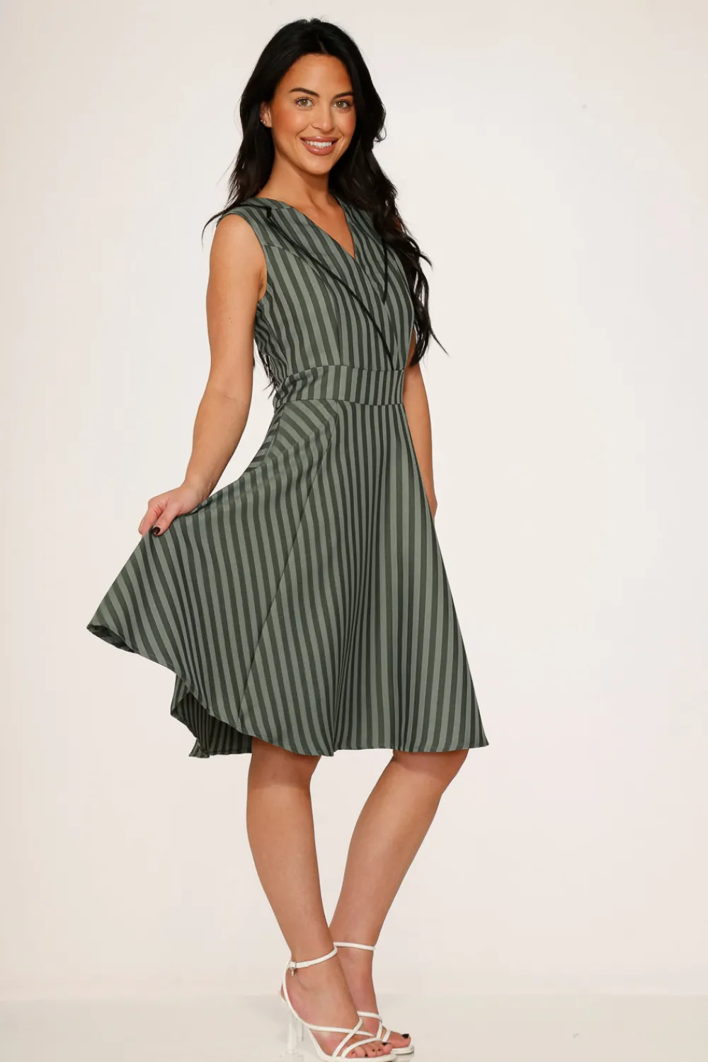 Olive Stripe Swing Dress New