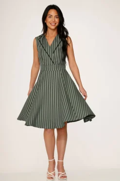 Olive Stripe Swing Dress New
