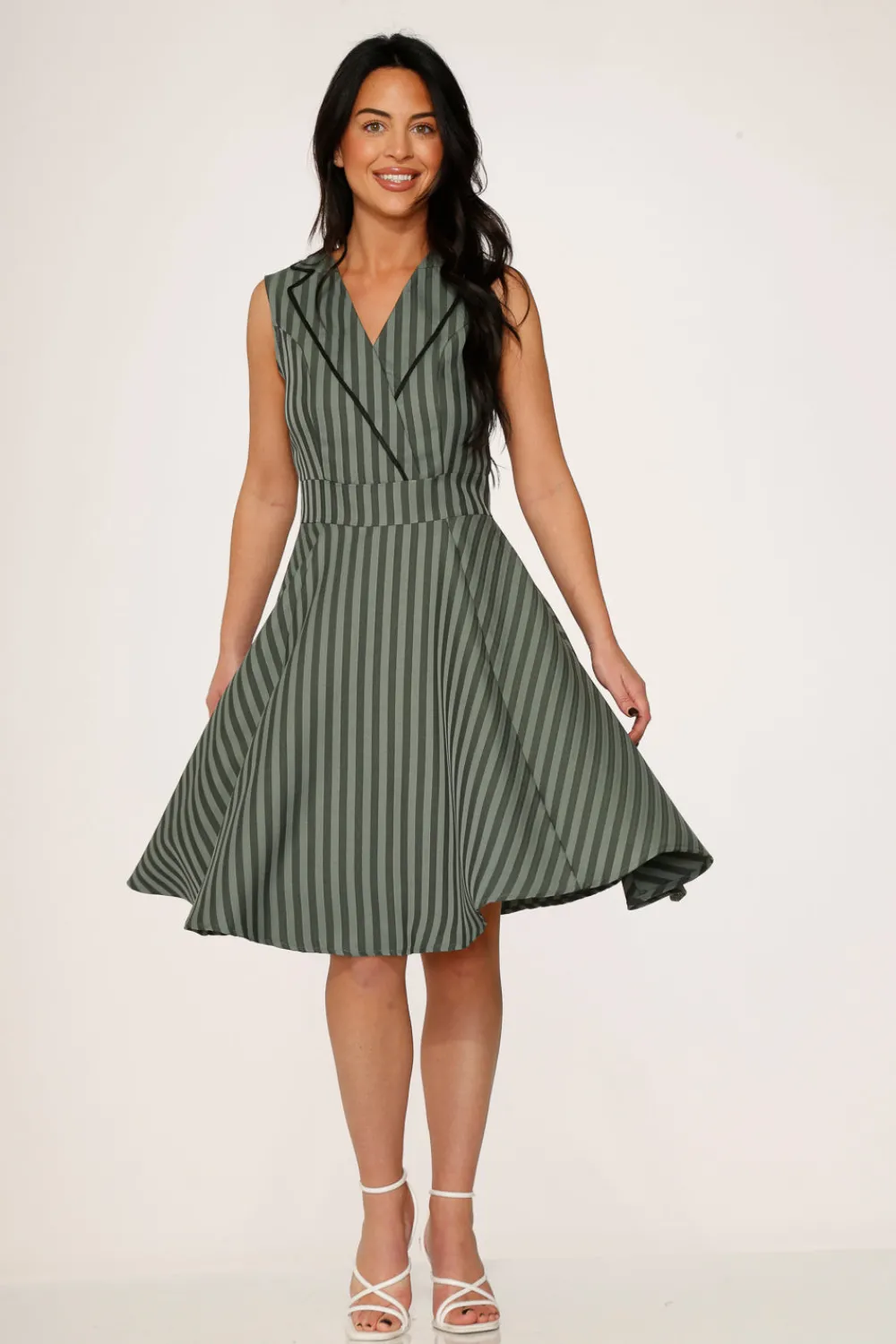 Olive Stripe Swing Dress New