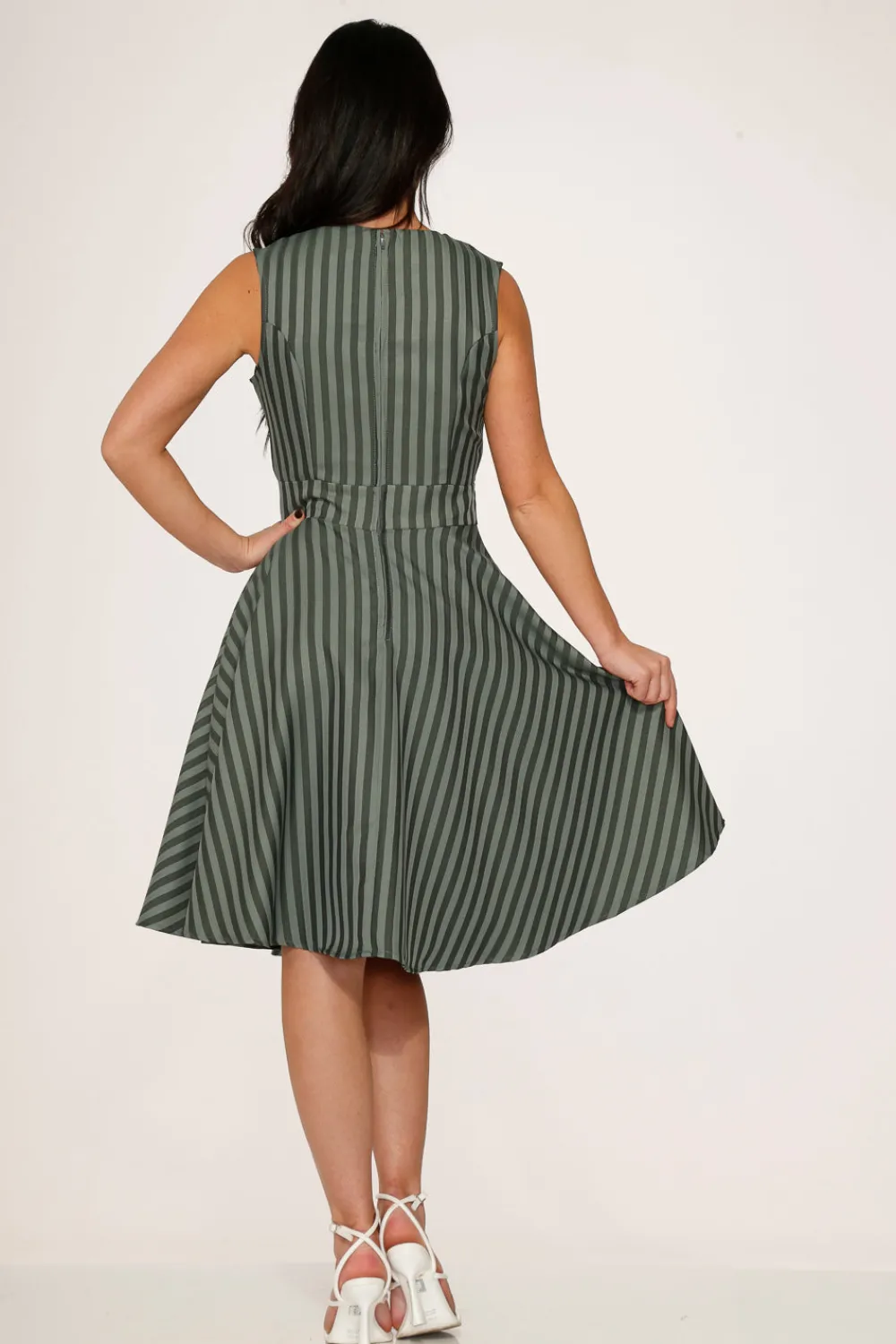 Olive Stripe Swing Dress New