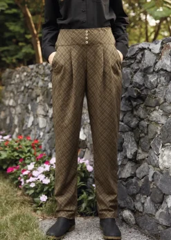Once Upon a Twirl Pleated Trouser Checker Chestnut Hot