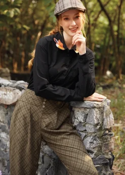 Once Upon a Twirl Pleated Trouser Checker Chestnut Hot