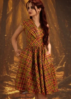 Orange Plaid Greta Dress Clearance