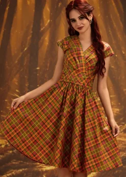 Orange Plaid Greta Dress Clearance