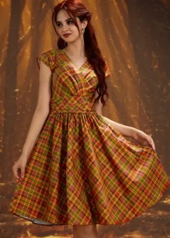 Orange Plaid Greta Dress Clearance