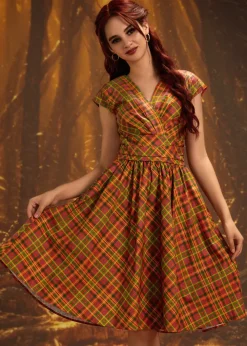 Orange Plaid Greta Dress Clearance